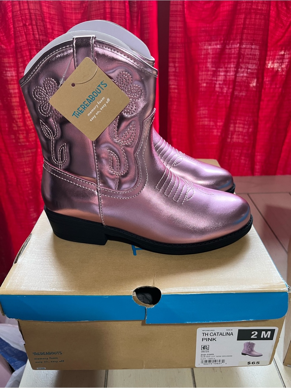 Thereabouts Metallic Pink Western Boots NEW toddler Girl 2 M